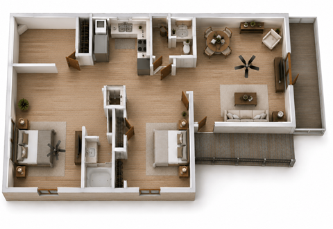 Floor plan for 2 beds, 2 baths